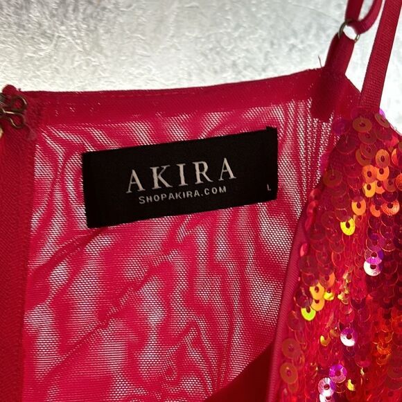Akira Women’s Hot Pink Sequined Spaghetti Strap Tank Top Size Large - Picture 2 of 5